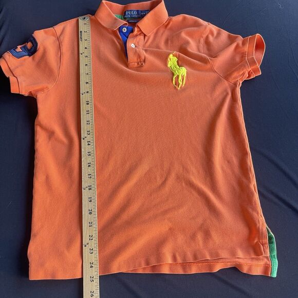 Polo Ralph Lauren Polo Shirt Men Medium Custom Fit Big Pony Orange Casual Cotton - Picture 9 of 10